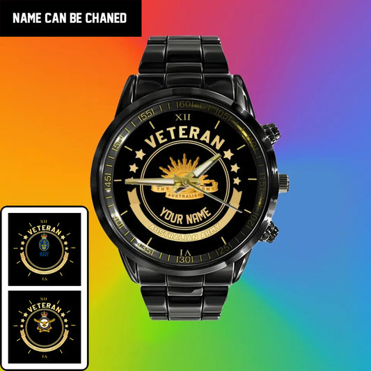 Personalized Australian Soldier/ Veteran With Name Black Stainless Steel Watch - 17101152 - Gold Version