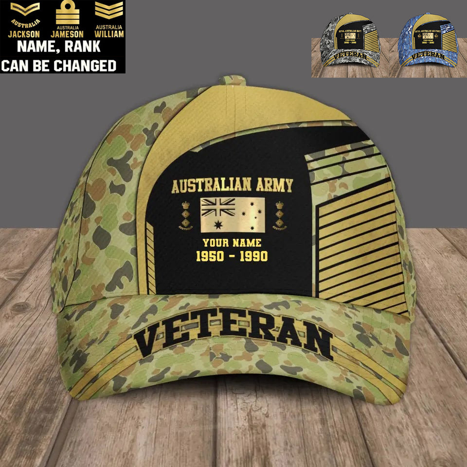 Casquette de baseball camouflage personnalisée avec grade, année et nom pour soldat/vétéran australien - 17109792