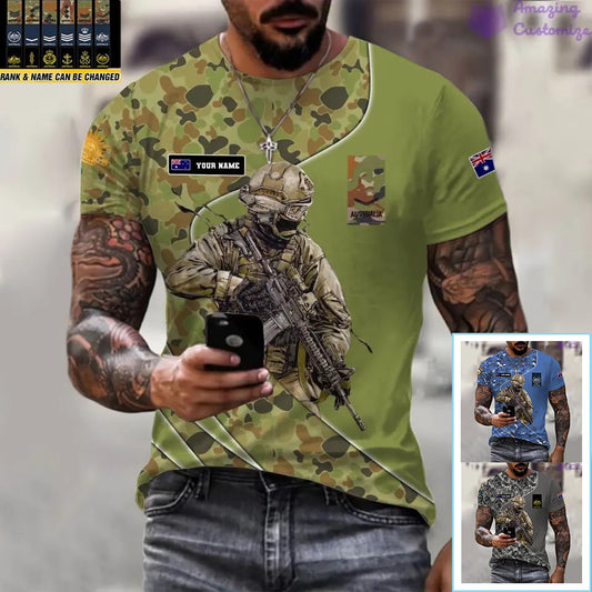 T-shirt personnalisé Australie avec nom et grade soldat/vétéran imprimé sur toute la surface - 15052401QA