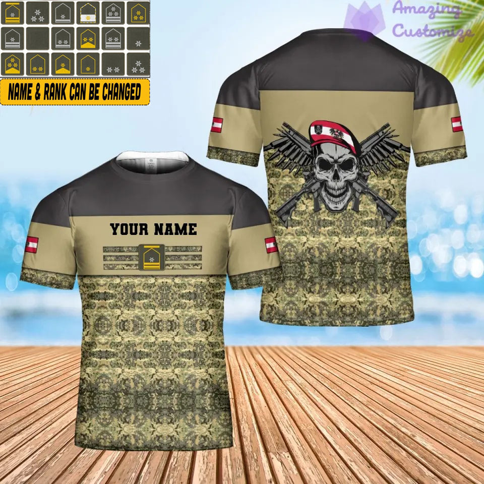 Personalisiertes österreichisches Soldaten-/Veteranen-Tarn-T-Shirt mit Namen und Rang, 3D-Druck – 0102240001