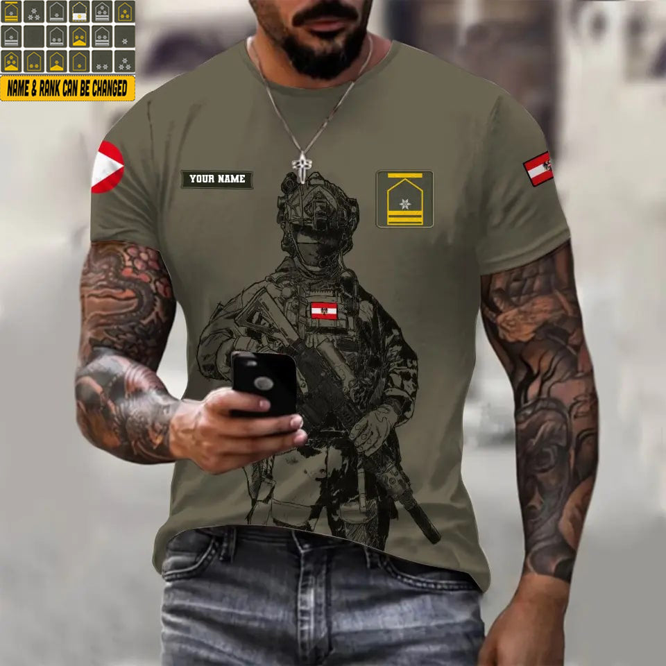 T-shirt personnalisé avec camouflage soldat/vétéran autrichien avec nom et grade imprimé en 3D - 17042401QA