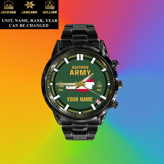 Personalized Austria  Soldier/ Veteran With Name, Rank and Year Black Stainless Steel Watch - 17062402QA - Gold Version