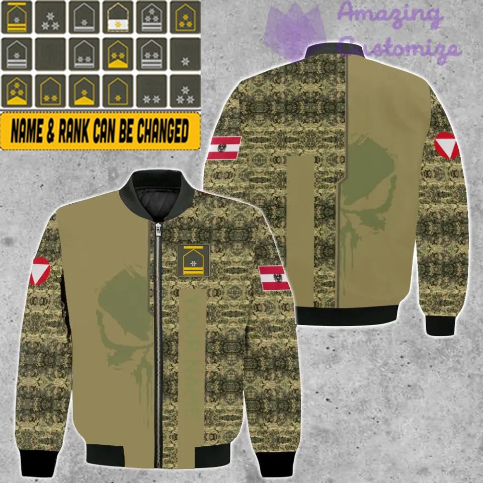 Personalisierte Bomberjacke mit Camouflage-Muster für österreichische Soldaten/Veteranen mit Namen und Rang, 3D-Druck – 10052401QA