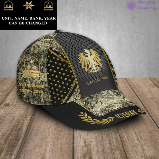 Personalized Rank, Year And Name Austria Soldier/Veterans Camo Baseball Cap - 17163360