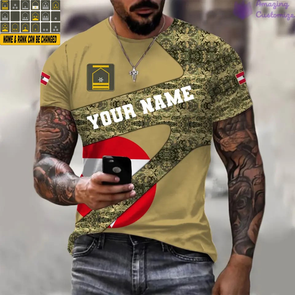 T-shirt personnalisé avec camouflage soldat/vétéran autrichien avec nom et grade imprimé en 3D - 3001240001QA