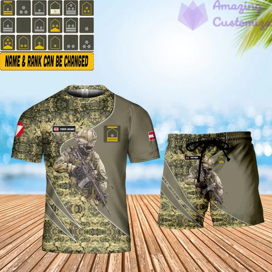 T-shirt personnalisé avec camouflage soldat/vétéran autrichien avec nom et grade + short imprimé en 3D -15052401QA