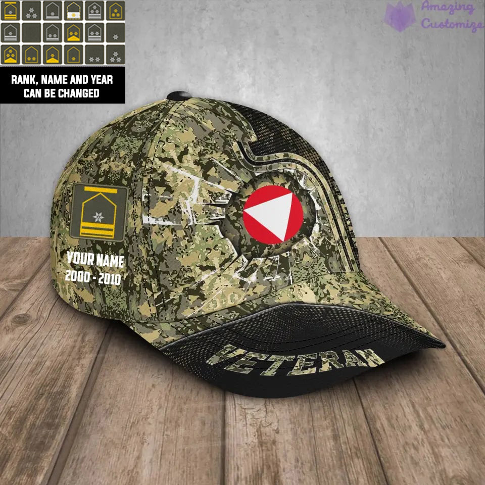 Personalized Rank, Year And Name Austria Soldier/Veterans Camo Baseball Cap - 17170272