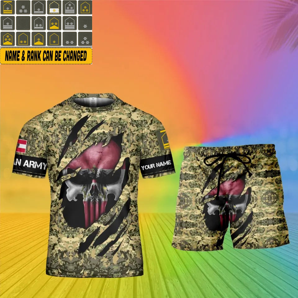 T-shirt personnalisé avec camouflage soldat/vétéran autrichien avec nom et grade + short imprimé en 3D -08042402