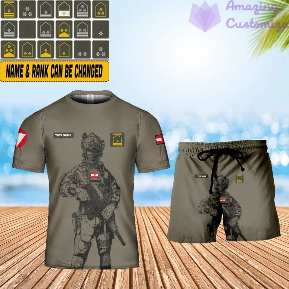 T-shirt personnalisé avec camouflage soldat/vétéran autrichien avec nom et grade + short imprimé en 3D -17042401QA