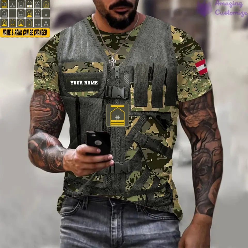 T-shirt personnalisé avec camouflage soldat/vétéran autrichien avec nom et grade imprimé en 3D - 22042401QA