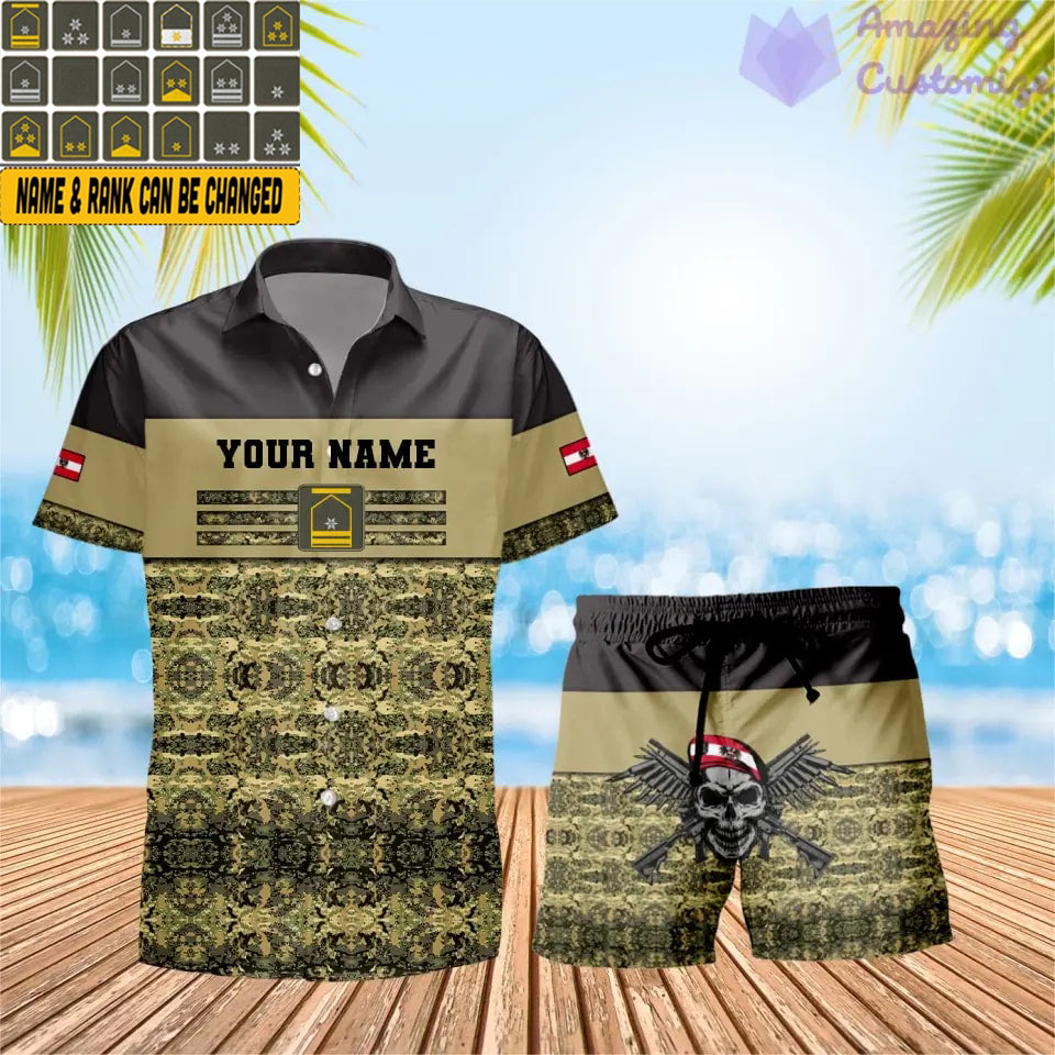 Personalisiertes österreichisches Soldaten-/Veteranen-Tarnmuster mit Rangkombination Hawaiihemd + Shorts 3D-Druck – 1201240001QA