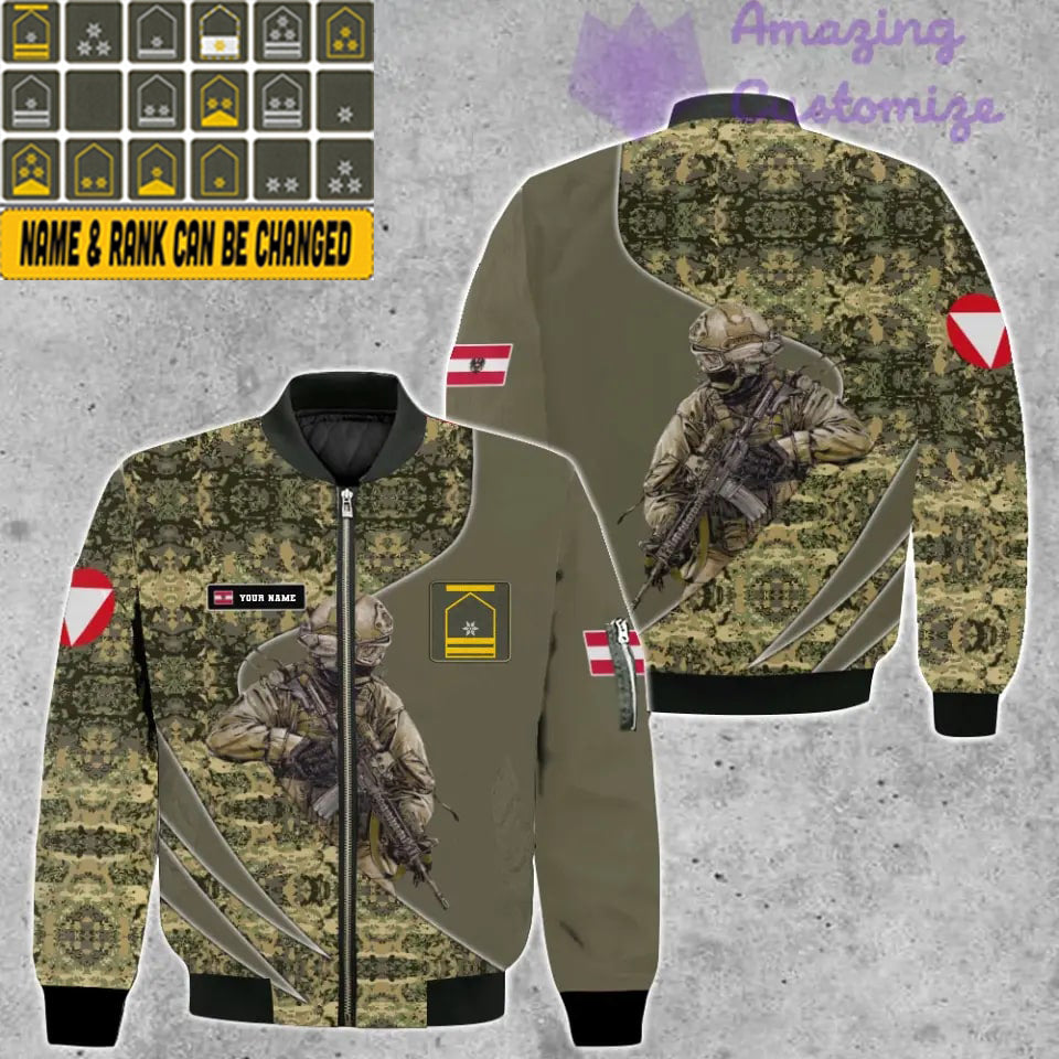 Blouson aviateur personnalisé avec camouflage soldat/vétéran autrichien avec nom et grade imprimé en 3D - 150524QA