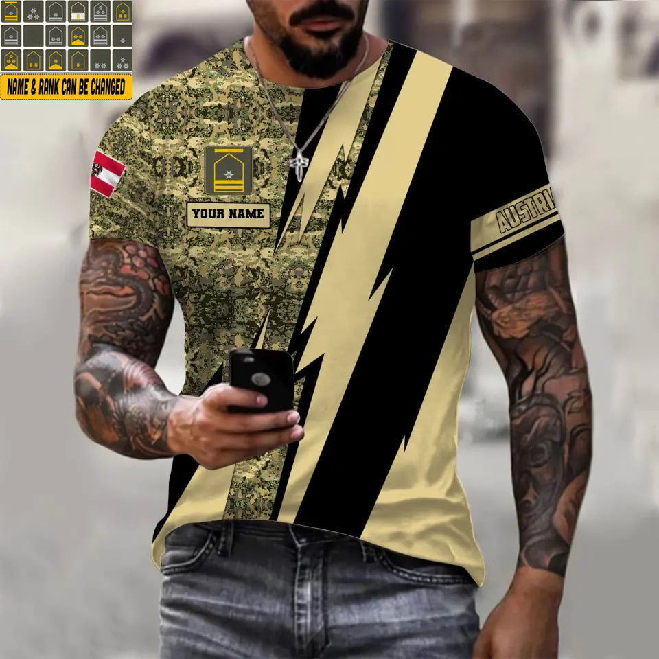 Personalisiertes Österreichischer Soldat/Veteranen-Tarnmuster mit Namen und Rang T-Shirt 3D-Druck - 030424QA