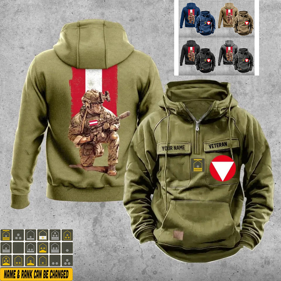 Sweat à capuche vintage personnalisé soldat/vétéran autrichien imprimé sur toute la surface - 21062402QA