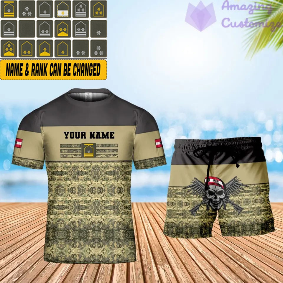 Personalisiertes österreichisches Soldaten-/Veteranen-Tarnmuster mit Namen und Rang, Kombi-T-Shirt + Short, 3D-Druck -1201240001QA