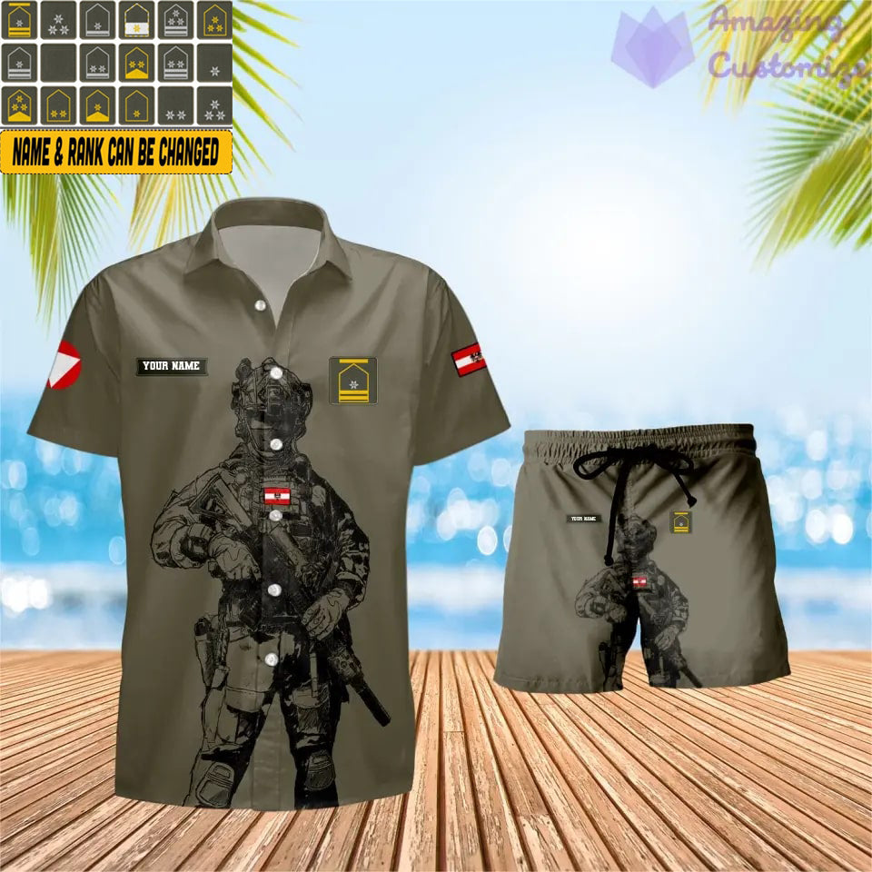 Personalisiertes österreichisches Soldaten-/Veteranen-Tarnmuster mit Rangkombination Hawaiihemd + Shorts 3D-Druck – 17042401QA