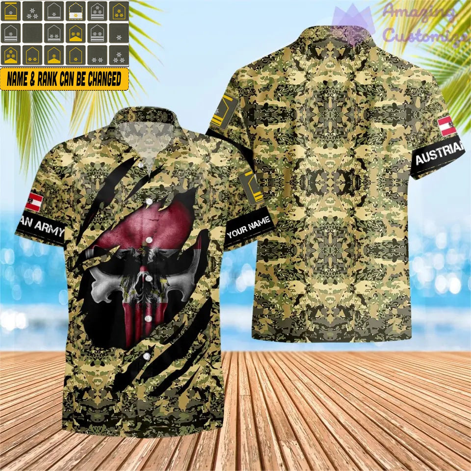 T-shirt Hawaï personnalisé avec nom et grade de soldat/vétéran autrichien imprimé en 3D - 08042402QA