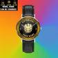 Personalized Austrian Soldier/ Veteran With Name, Rank And Year Black Stitched Leather Watch - 1803240001 - Gold Version