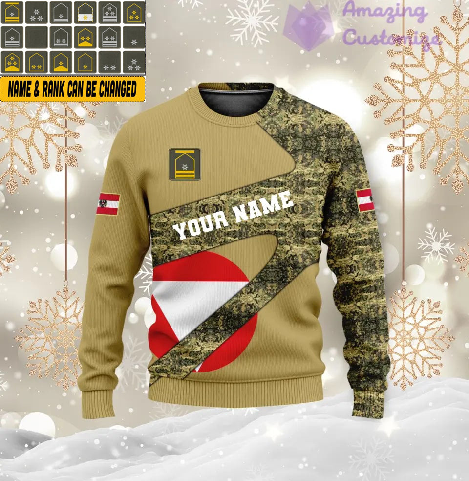 Personalized Austrian Soldier/ Veteran Camo With Name And Rank Ugly Sweater 3D Printed - 2601240001