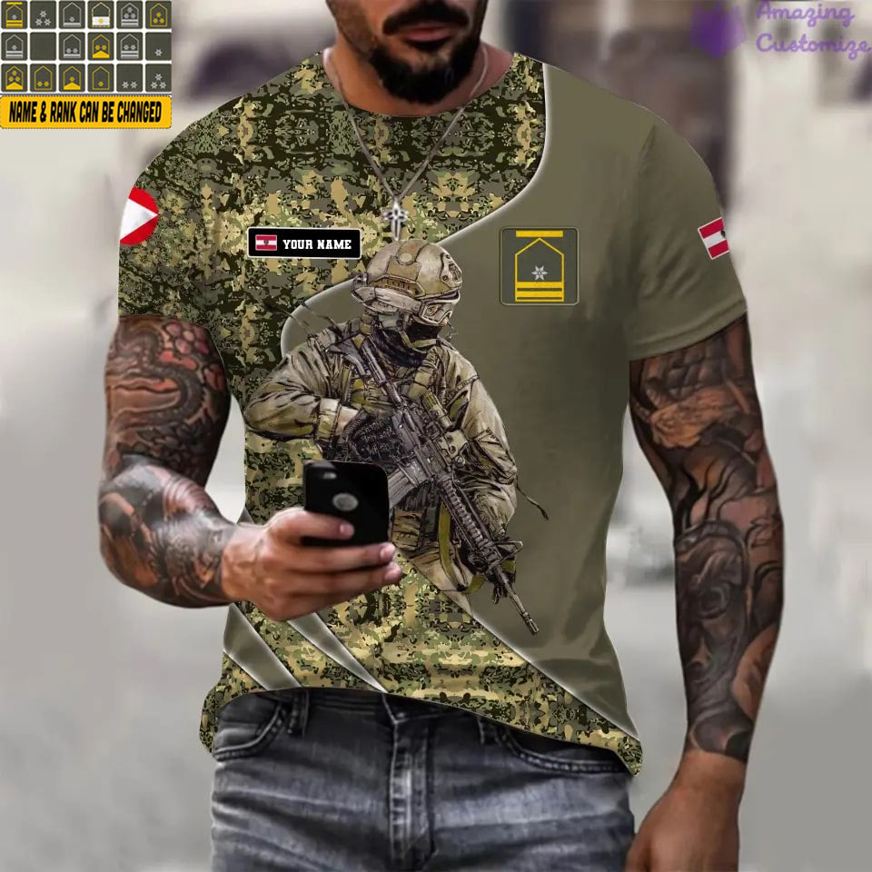 T-shirt personnalisé soldat/vétéran autrichien avec nom et grade imprimé sur toute la surface - 15052401QA