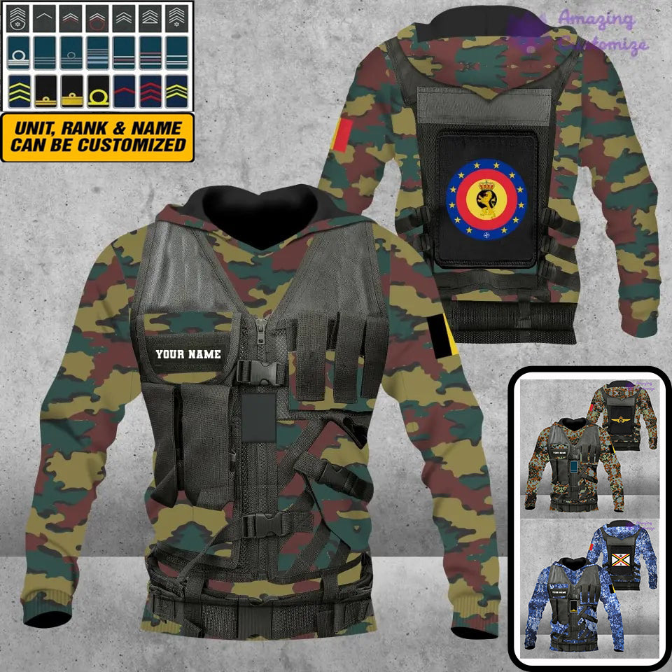 Sweat à capuche personnalisé avec camouflage soldat/vétéran belge avec nom et grade imprimé en 3D - 17049312