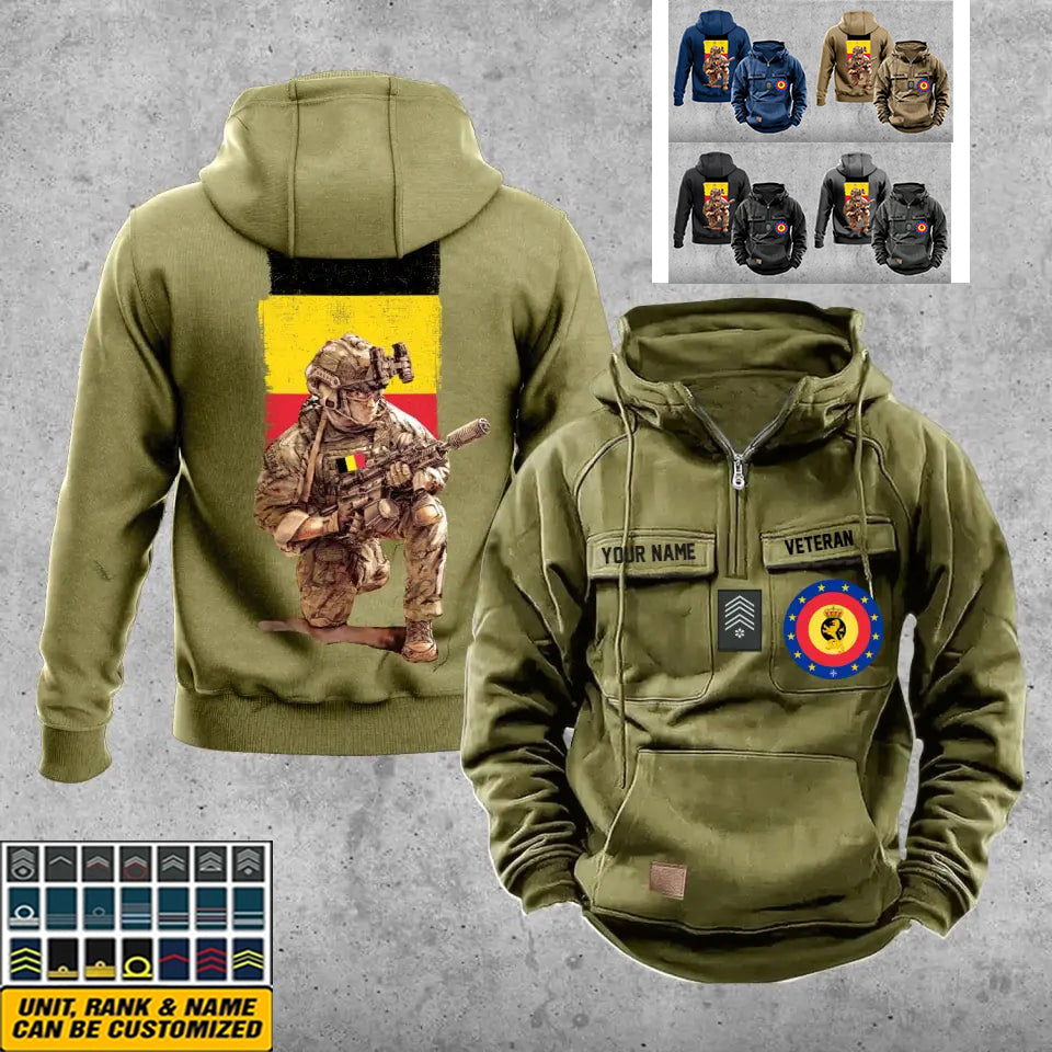 Sweat à capuche vintage personnalisé soldat/vétéran belge imprimé sur toute la surface - 21062402QA