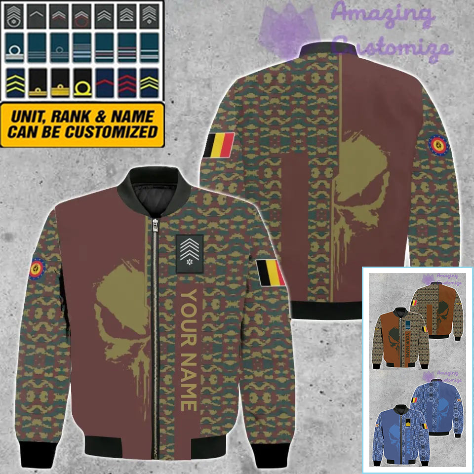 Personalisierte Bomberjacke mit belgischem Soldaten/Veteranen-Tarnmuster und Namen und Rang, 3D-Druck – 10052401QA