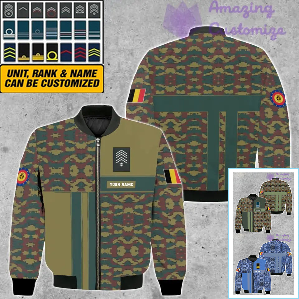 Personalisierte Bomberjacke mit belgischem Soldaten-/Veteranen-Tarnmuster und Namen und Rang, 3D-Druck – 07052401QA