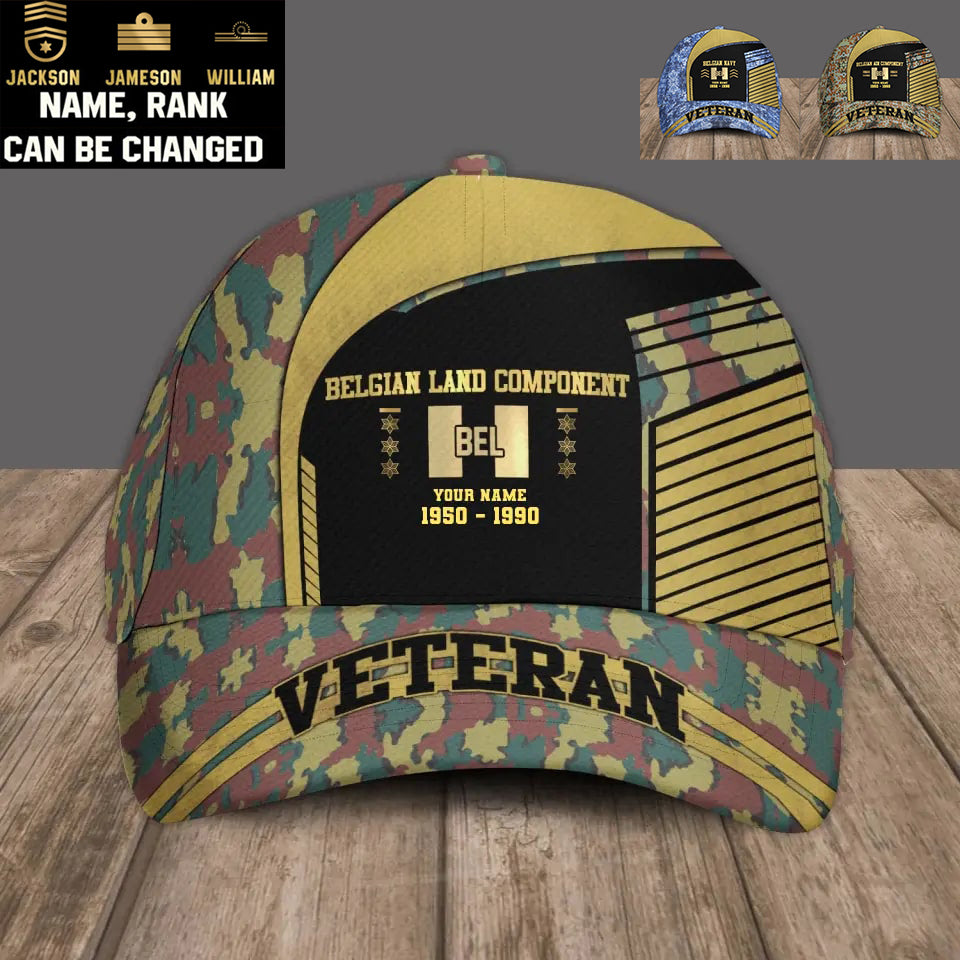 Personalized Rank, Year And Name Belgium Soldier/Veterans Camo Baseball Cap Veteran - 16793568