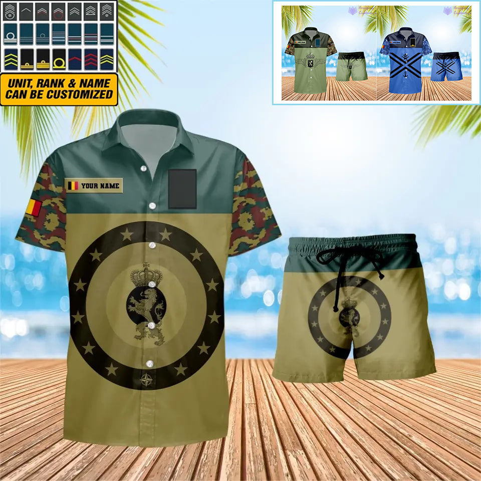 T-shirt Hawaï personnalisé avec camouflage soldat/vétéran belge et combo de grades + short imprimés en 3D - 0906230001QA