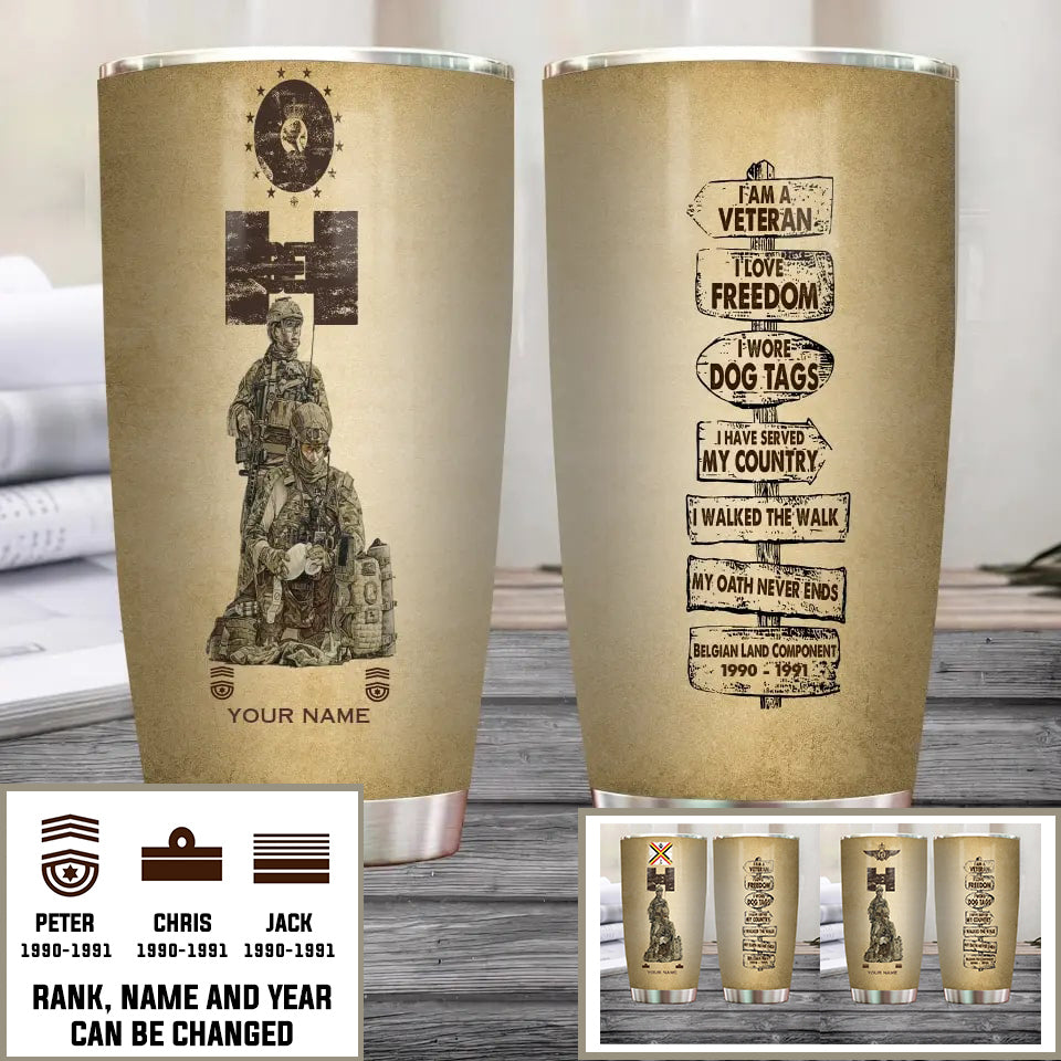 Personalized Belgium Veteran/ Soldier With Rank, Year And Name Tumbler - 12062401QA