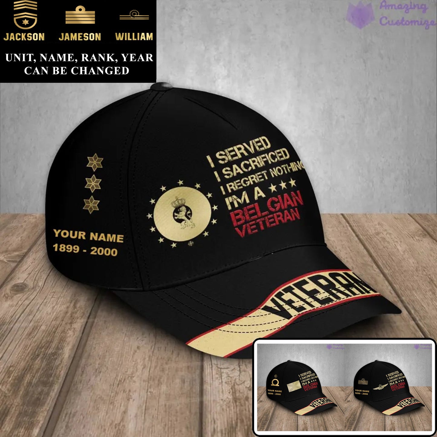 Personalized Rank, Year And Name Belgium Soldier/Veterans Camo Baseball Cap - 17167680