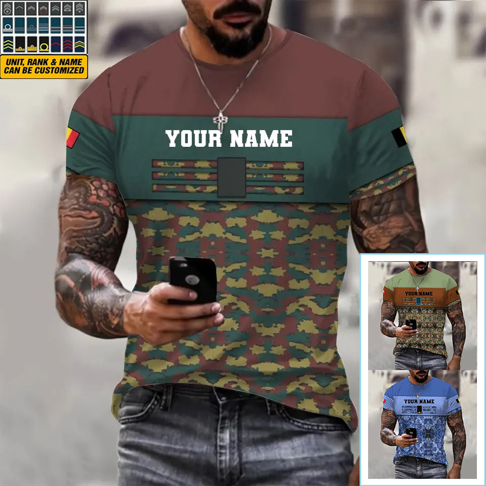 T-shirt personnalisé avec camouflage soldat/vétéran belge avec nom et grade imprimé en 3D - 1201240001QA