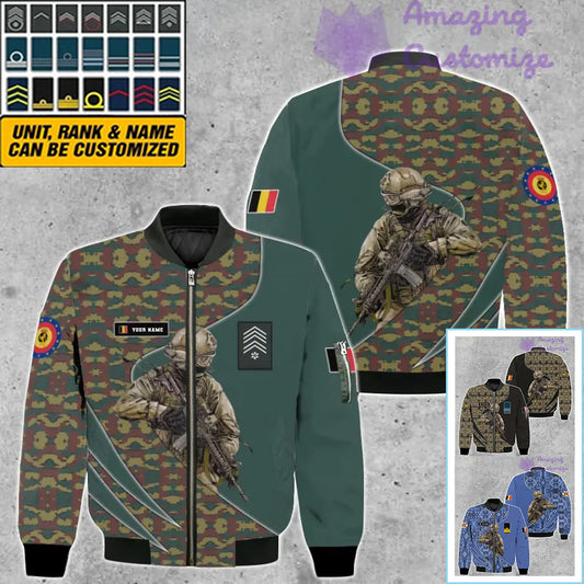 Personalisierte belgische Bomberjacke mit Camouflage-Muster, mit Namen und Rang, 3D-Druck – 150524QA