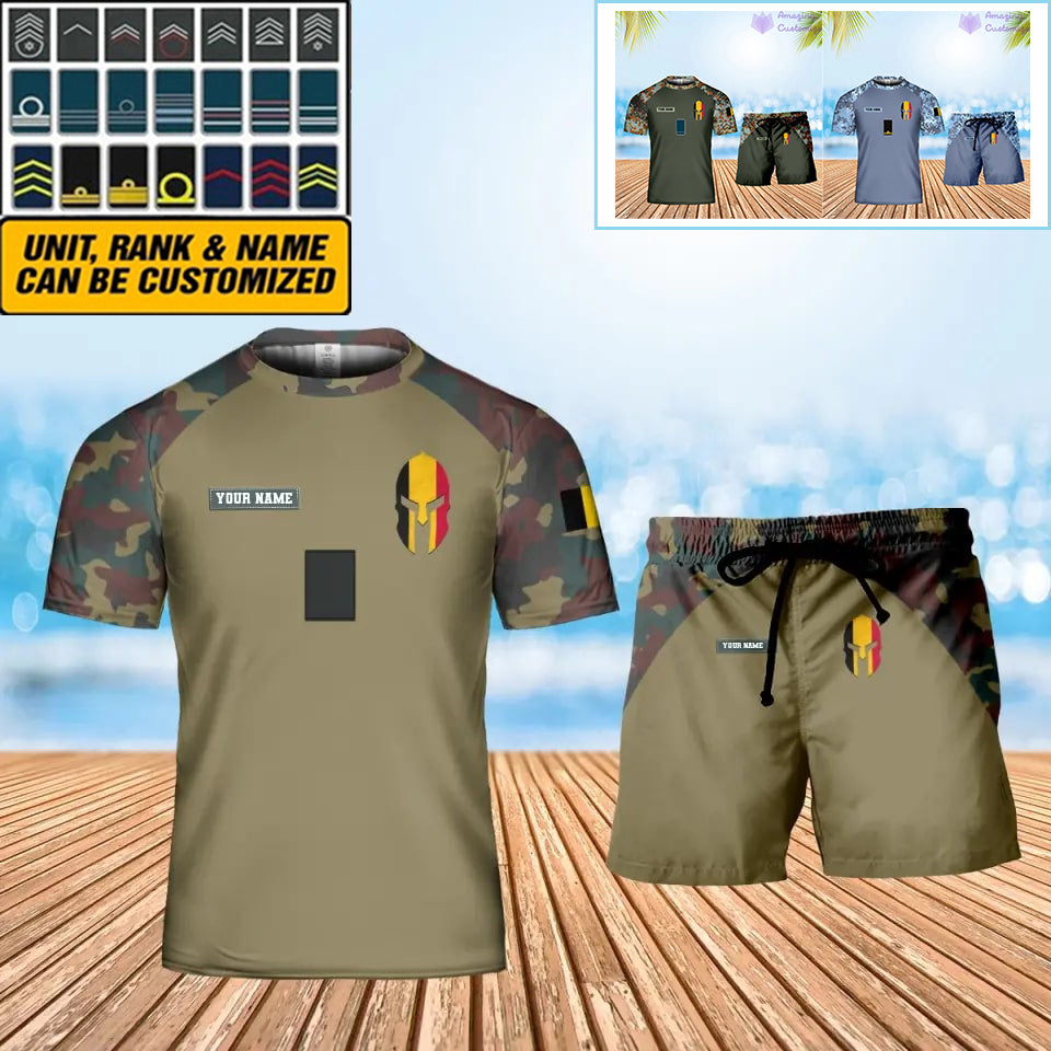 T-shirt personnalisé avec camouflage soldat/vétéran belge avec nom et grade + short imprimé en 3D - 1010230001QA