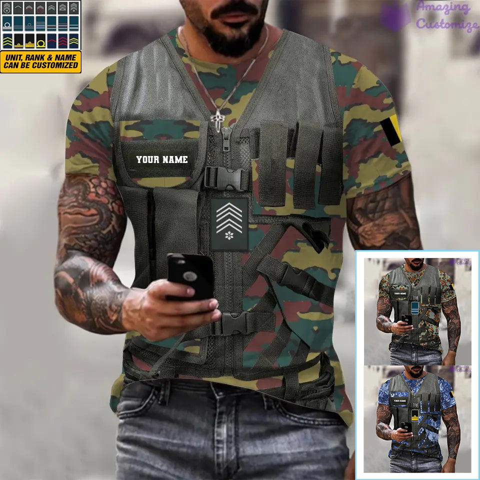 T-shirt personnalisé avec camouflage soldat/vétéran belge avec nom et grade imprimé en 3D - 22042401QA