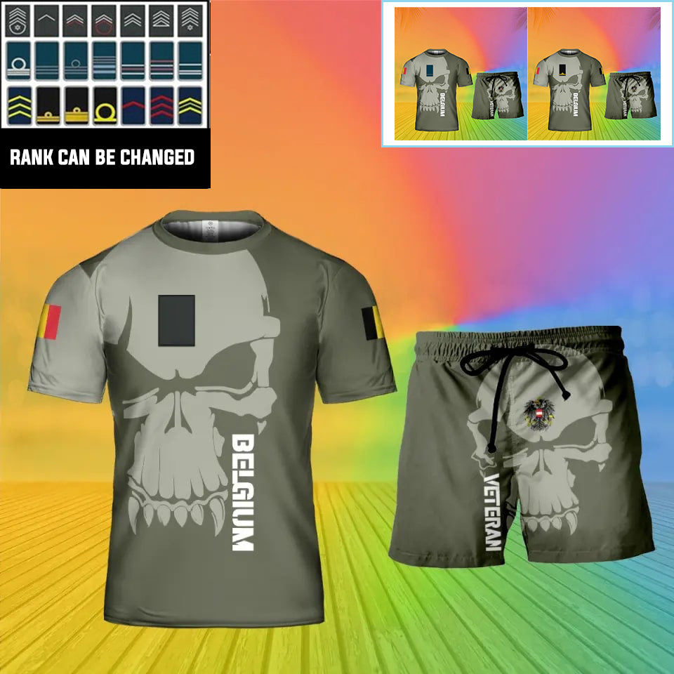 Personalisierter belgischer Soldat/Veteran, Camouflage mit Rang, Kombi-T-Shirt + Short, 3D-Druck – 13042401QA