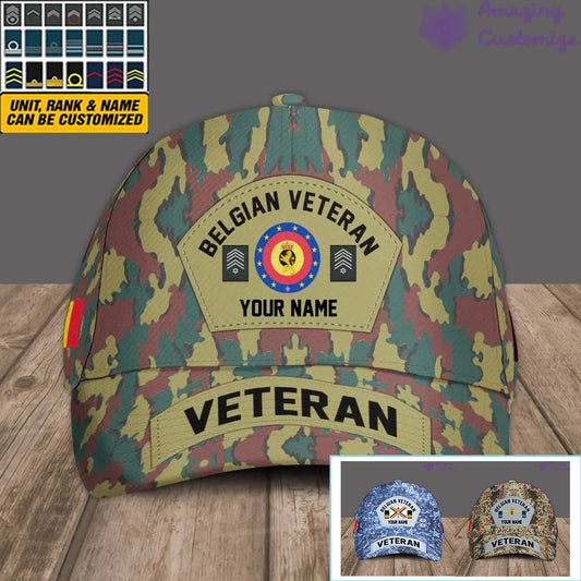 Personalized Rank And Name Belgium Soldier/Veterans Camo Baseball Cap - 30052402QA