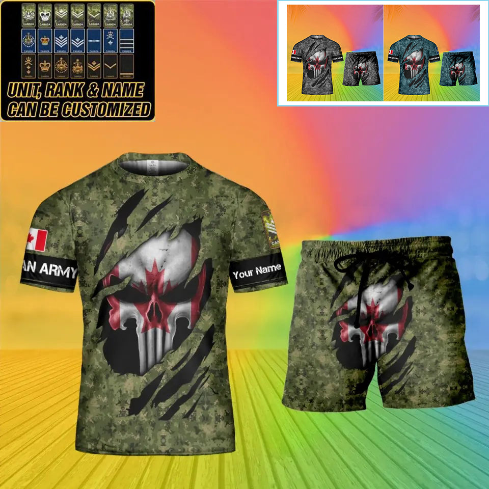 T-shirt personnalisé avec camouflage soldat/vétéran du Canada avec nom et grade combinés + short imprimés en 3D - 08042402QA