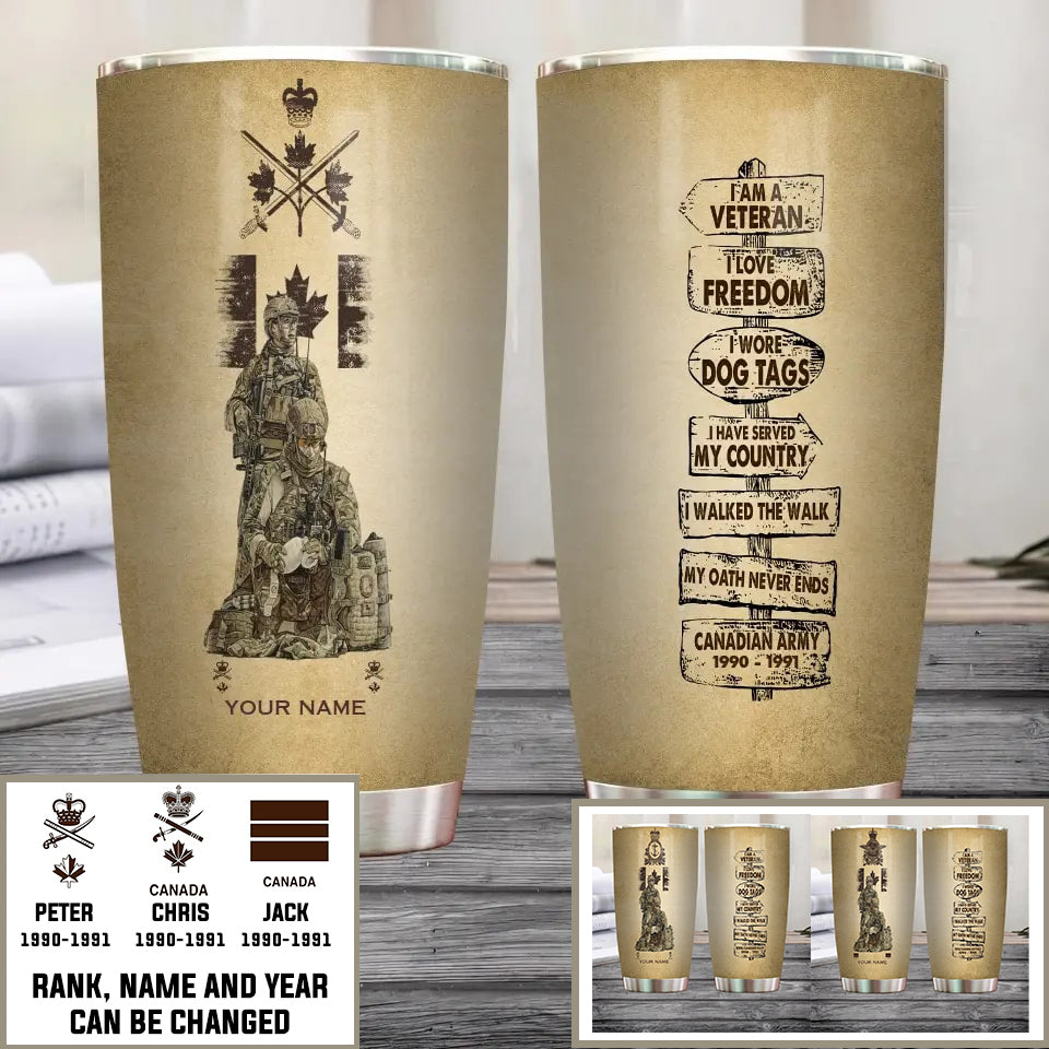 Personalized Canada Veteran/ Soldier With Rank, Year And Name Tumbler - 12062401QA