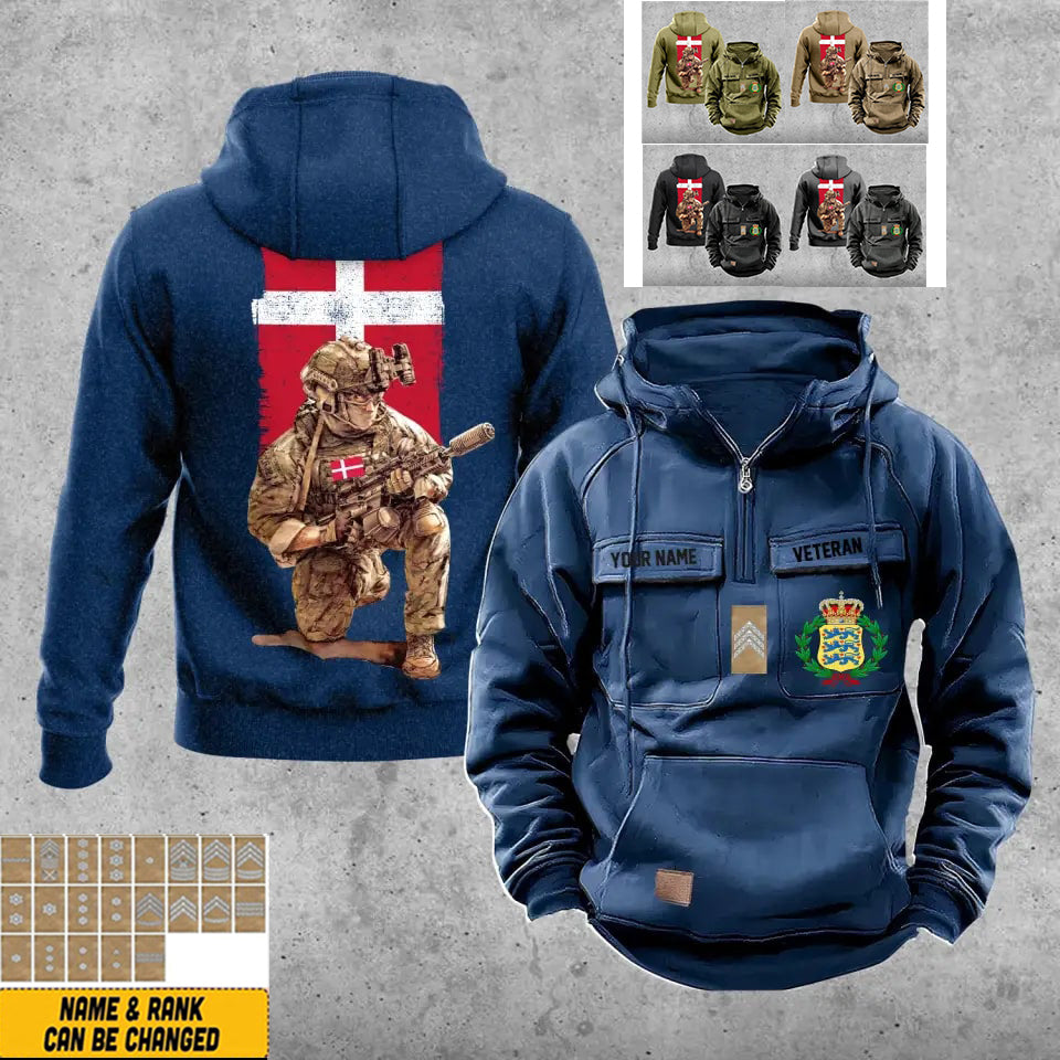 Sweat à capuche vintage personnalisé avec imprimé soldat/vétéran du Danemark - 21062402QA