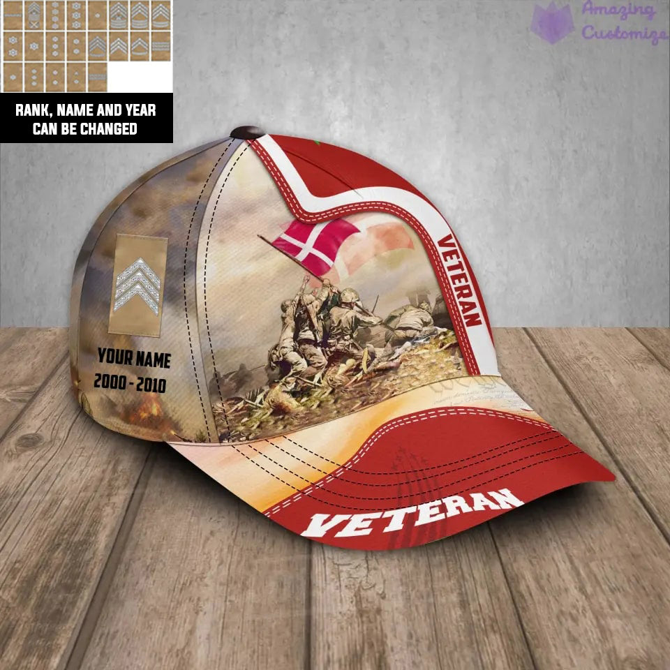 Personalized Rank, Year And Name Denmark Soldier/Veterans Baseball Cap - 17177184