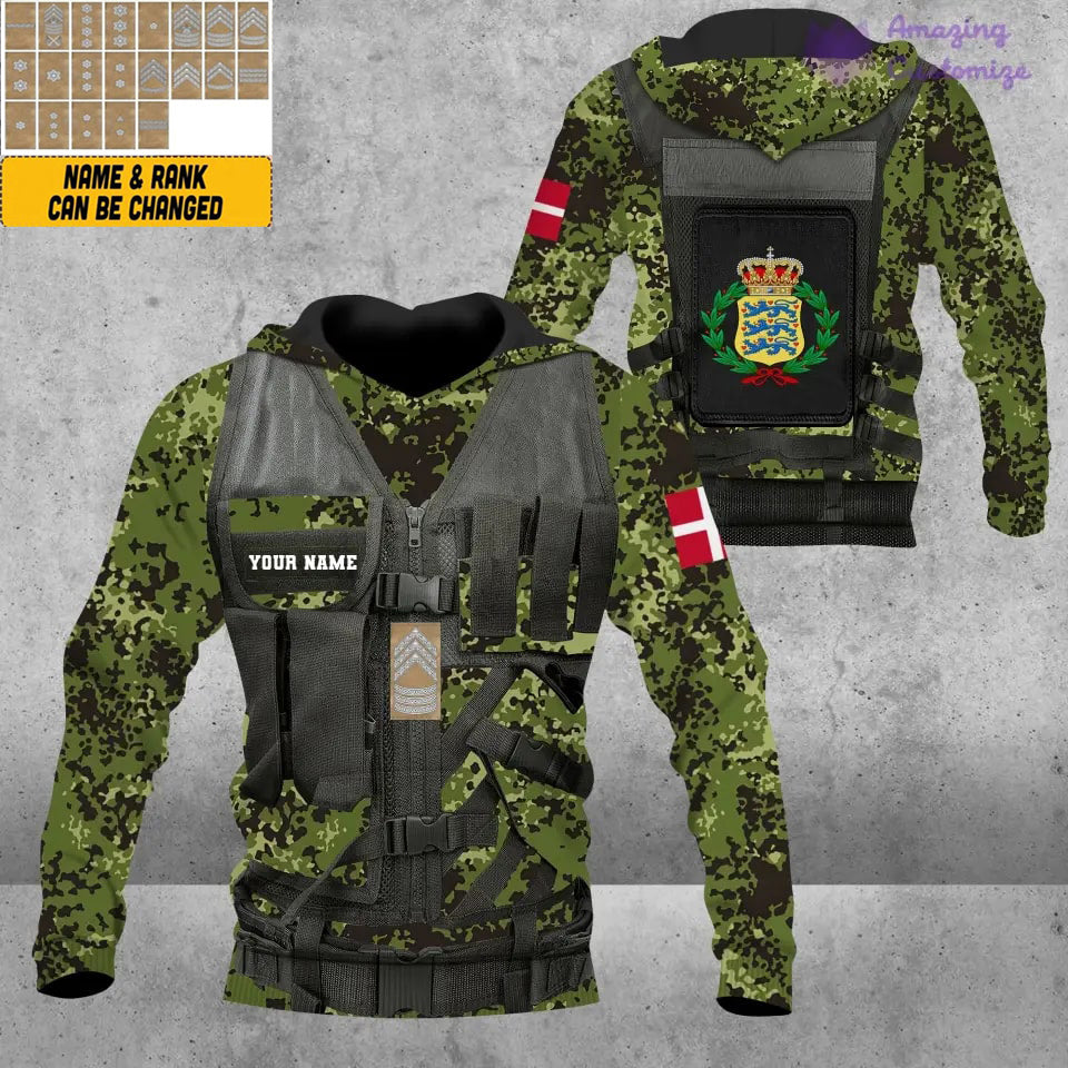 Sweat à capuche personnalisé avec camouflage soldat/vétéran du Danemark avec nom et grade imprimé en 3D - 17049312