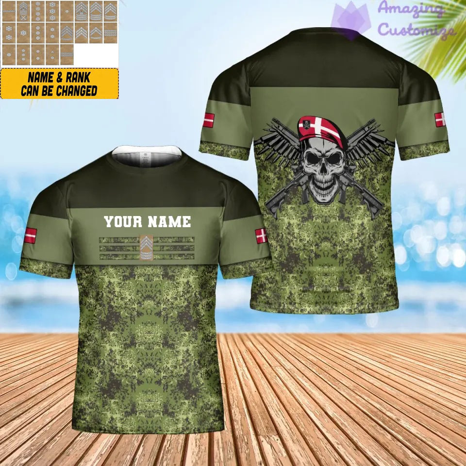 Personalisiertes T-Shirt mit dänischem Soldaten-/Veteranen-Tarnmuster mit Namen und Rang, 3D-Druck – 0502240003