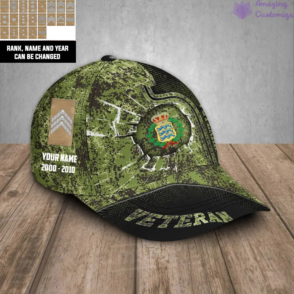 Casquette de baseball camouflage personnalisée avec grade, année et nom pour soldat/vétéran du Danemark - 17170272