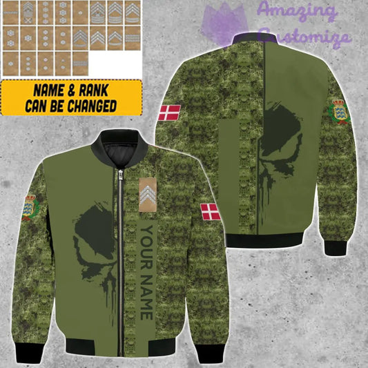 Personalisierte Bomberjacke mit dänischem Soldaten-/Veteranen-Camouflagemuster und Namen und Rang, 3D-Druck – 10052401QA