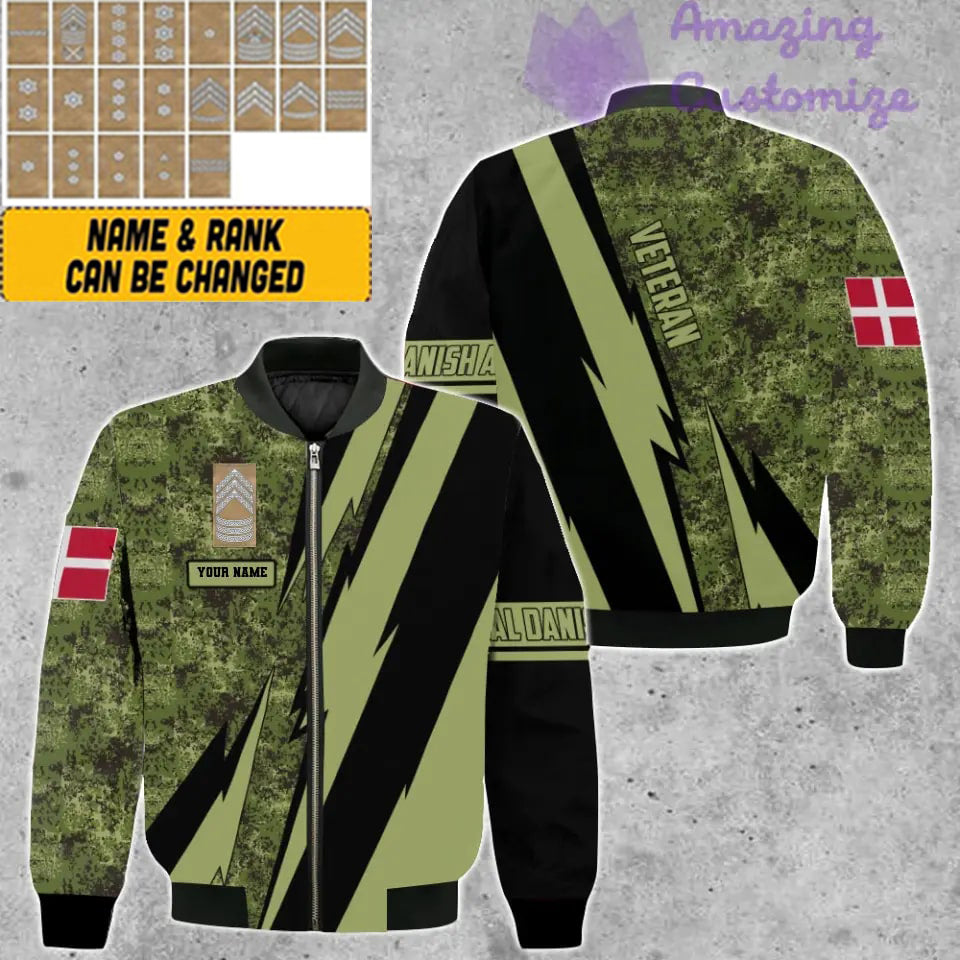 Veste de bombardier personnalisée avec camouflage soldat/vétéran du Danemark avec nom et grade, imprimée en 3D - 03042401QA