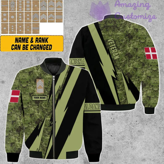 Personalisierte Bomberjacke mit Camouflage-Muster für dänische Soldaten/Veteranen mit Namen und Rang, 3D-Druck – 03042401QA