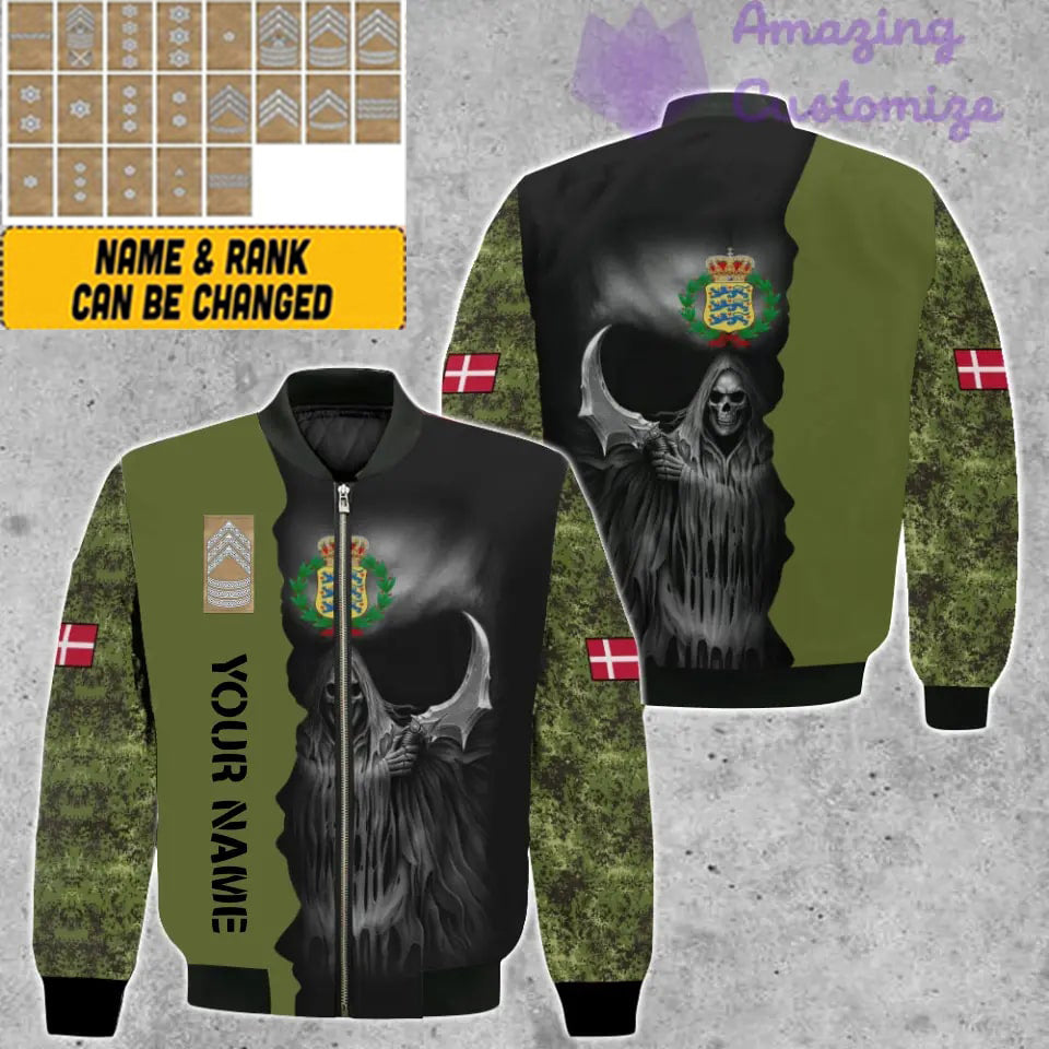 Personalisierte Bomberjacke mit Camouflage-Muster für dänische Soldaten/Veteranen mit Namen und Rang, 3D-Druck – 260124QA