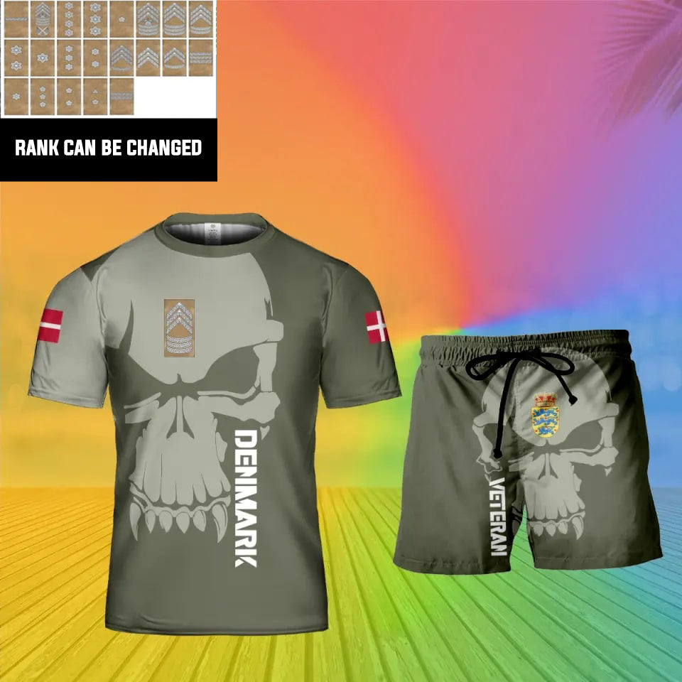 Personalisierter dänischer Soldat/Veteran, Camouflage mit Rang, Kombi-T-Shirt + Short, 3D-Druck -13042401QA